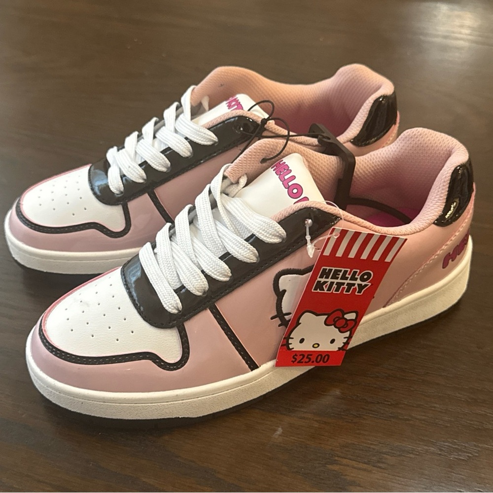 Hello Kitty Pink White Black Low-Top Sneakers with Bow Tag